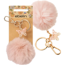 Porte-clés ebelin boule de fourrure rose avec pendentif papillon, 1 pièce
