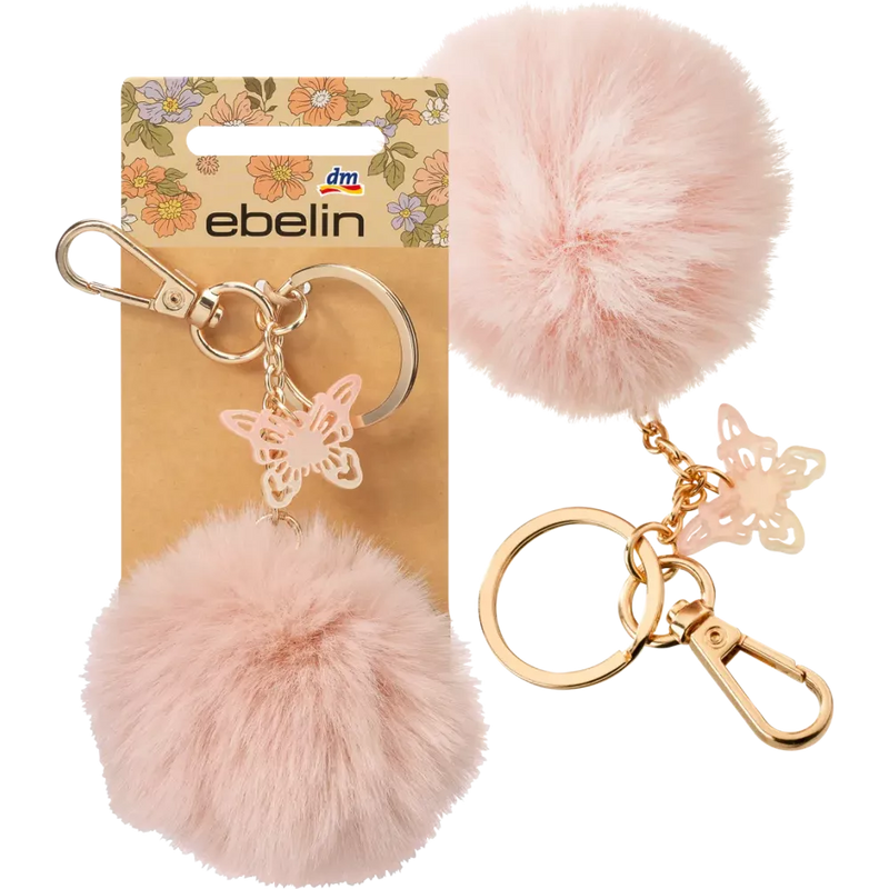 ebelin Sleutelhanger bontbal roze met vlinderhanger, 1 st