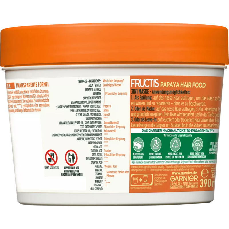 Fructis Haarmasker Haarvoeding 3in1 Papaja, 390 ml