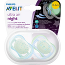 Philips AVENT Soother ultra air night silicone, blauw/groen, 0-6 maanden, 2 stuks.