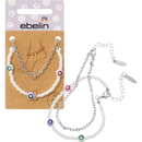 ebelin Bracelet de cheville argenté avec perles et smiley, 2 pièces.
