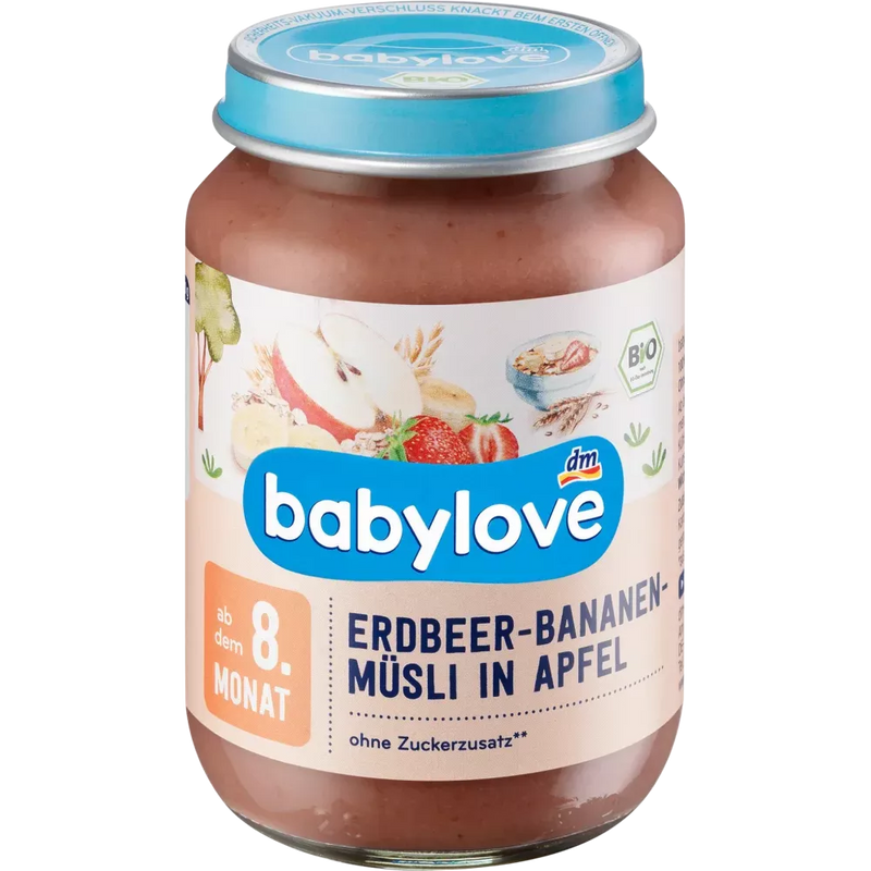 babylove Fruit en granen Aardbei Banaan Muesli in appel vanaf 8 maanden, 190 g