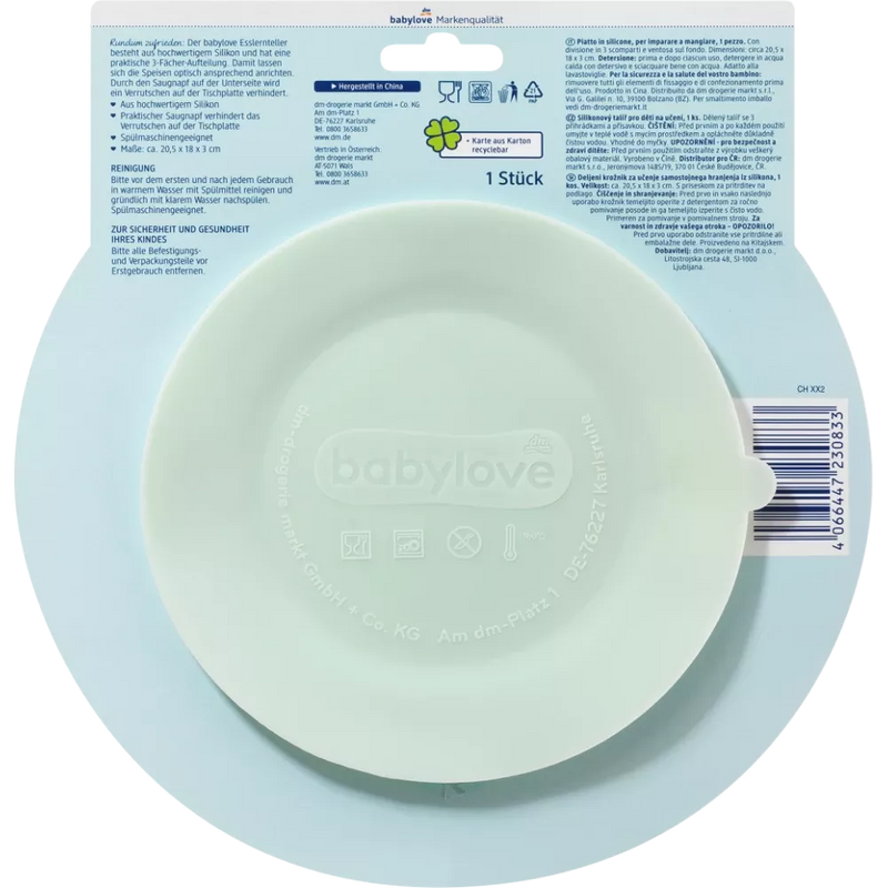Assiette plate en silicone Babylove Mint, 1 pièce