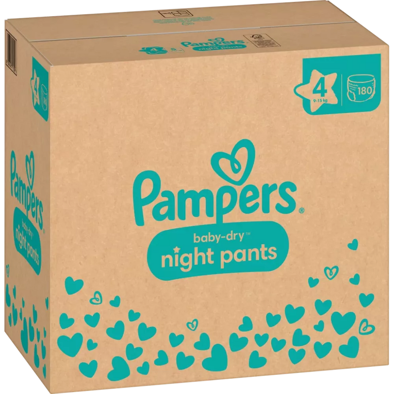 Pampers Babybroekjes nacht Baby Dry maat 4 (9-15 kg), maandelijkse doos, 180 stuks.