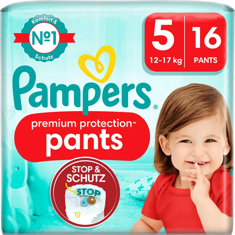 Pampers Babybroek Premium Protection maat 5 Junior (12-17 kg), 16 stuks.