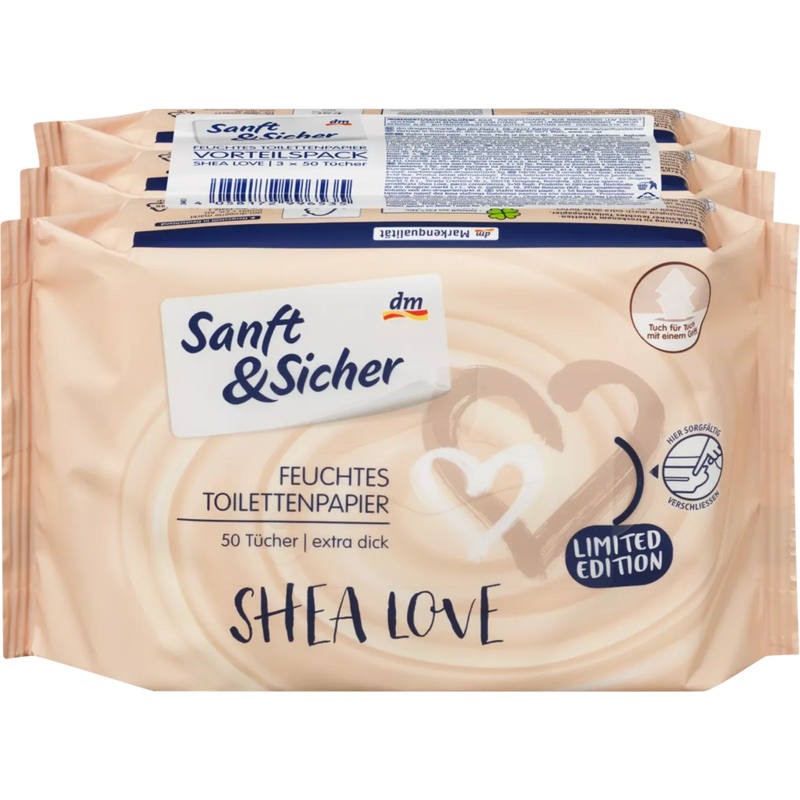 Sanft&Sicher Vochtig toiletpapier Shea Love 3x50st, 150st