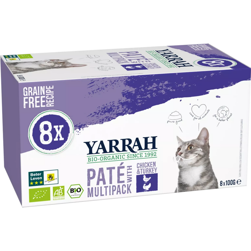 Yarrah Bio Kattenvoer Multipack Paté Graanvrij Kip - Kalkoen 8 x 100 gram