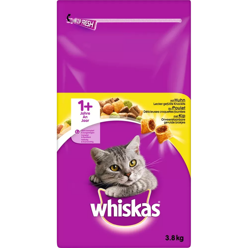 Whiskas Katten Droogvoer, Adult 1+, Kip, 3,8 kg