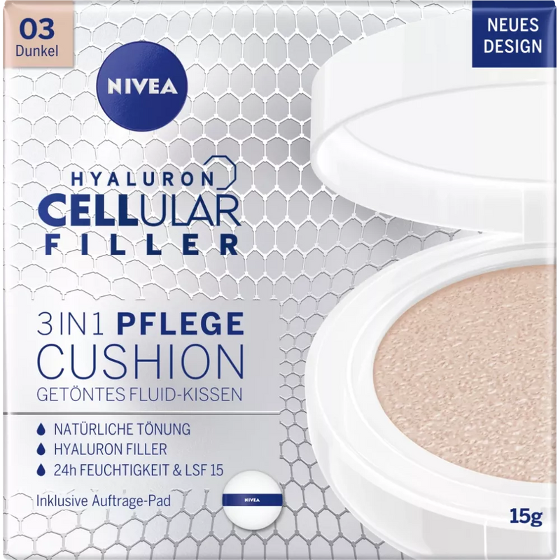 NIVEA Vloeibaar getint 3in1 Cushion Hyaluron CELLular Filler, Donker, 15 g