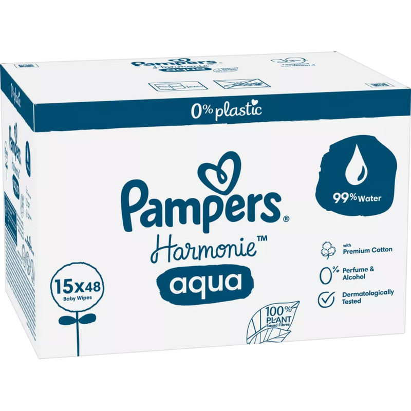 Pampers Harmonie Aqua Billendoekjes (15 x 48 st), 720 stuks