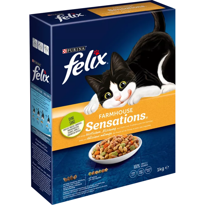 Purina felix Droog kattenvoer met kip, kalkoen & groenten, Farmhouse Sensations, 1 kg