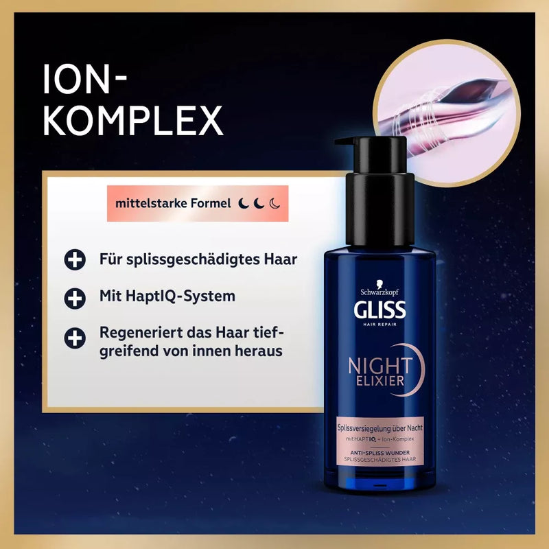 Schwarzkopf GLISS Haarbehandeling Nacht Elixir Anti-Spliss Miracle, 100 ml