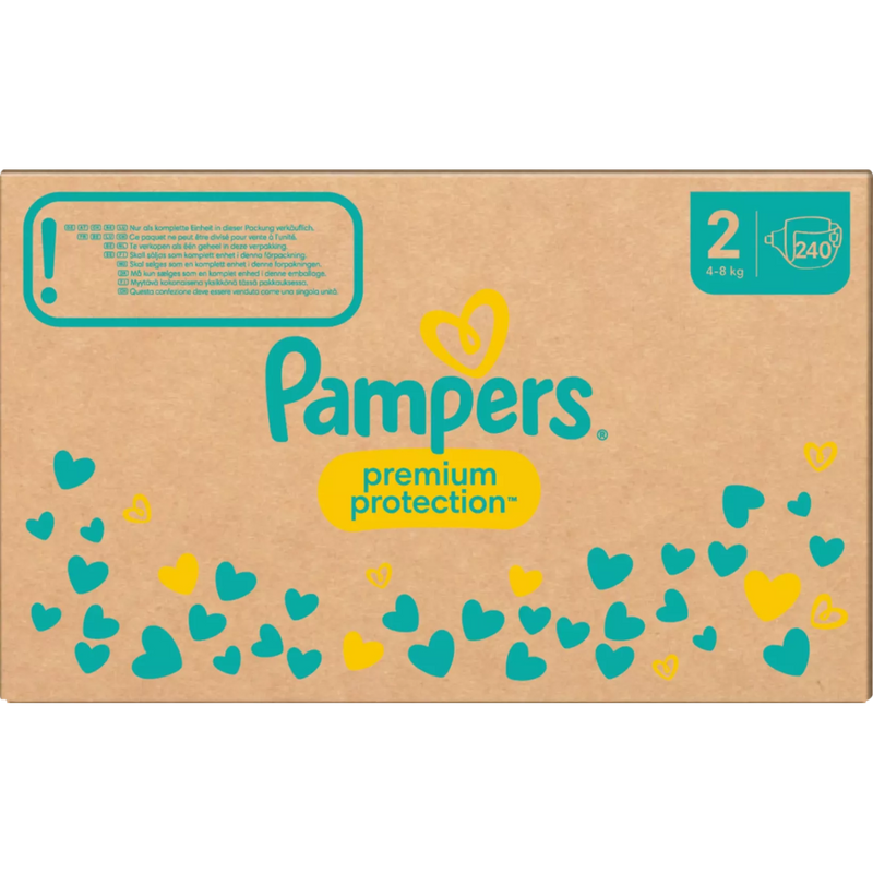 Pampers Luiers Premium Protection New Baby maat 2 Mini (4-8 kg), maandelijkse doos, 240 stuks.
