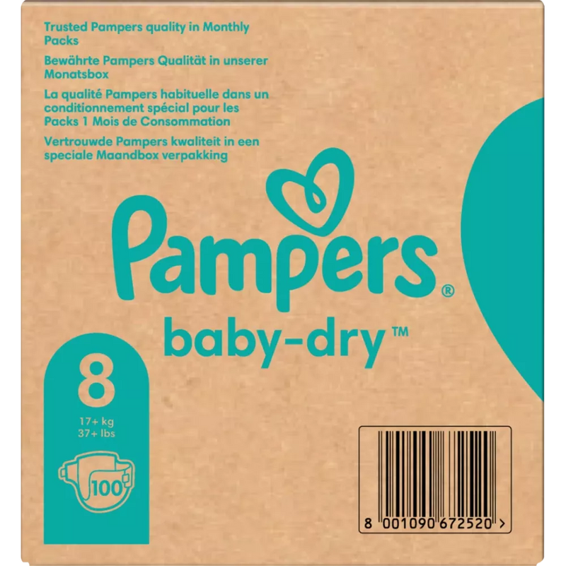 Pampers Luiers Baby Dry Gr.8 Extra Large, 17+kg, maandbox, 100 stuks