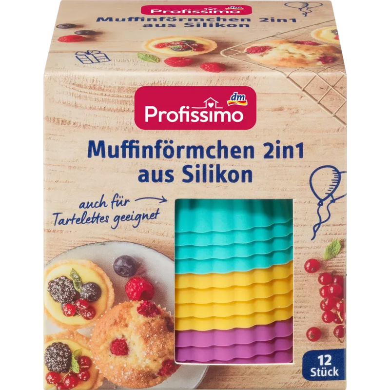 Profissimo Muffinvormpjes 2in1 van siliconen, 12 stuks.