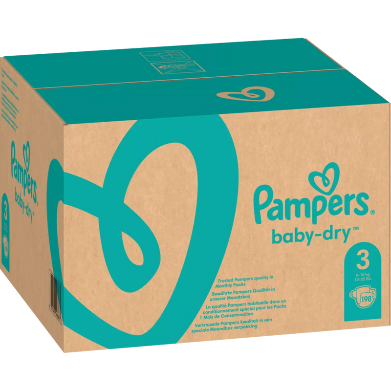 Pampers Luiers Baby-Dry maat 3 Midi, 6-10kg, maandbox, 198 stuks.