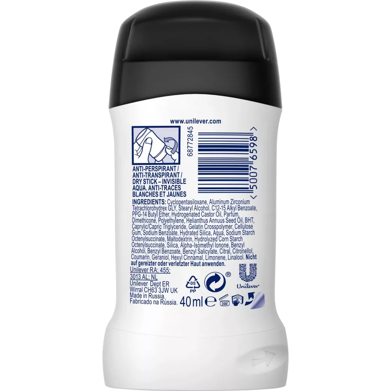 Rexona Antitranspirant Deostick Invisible Aqua, 40 ml