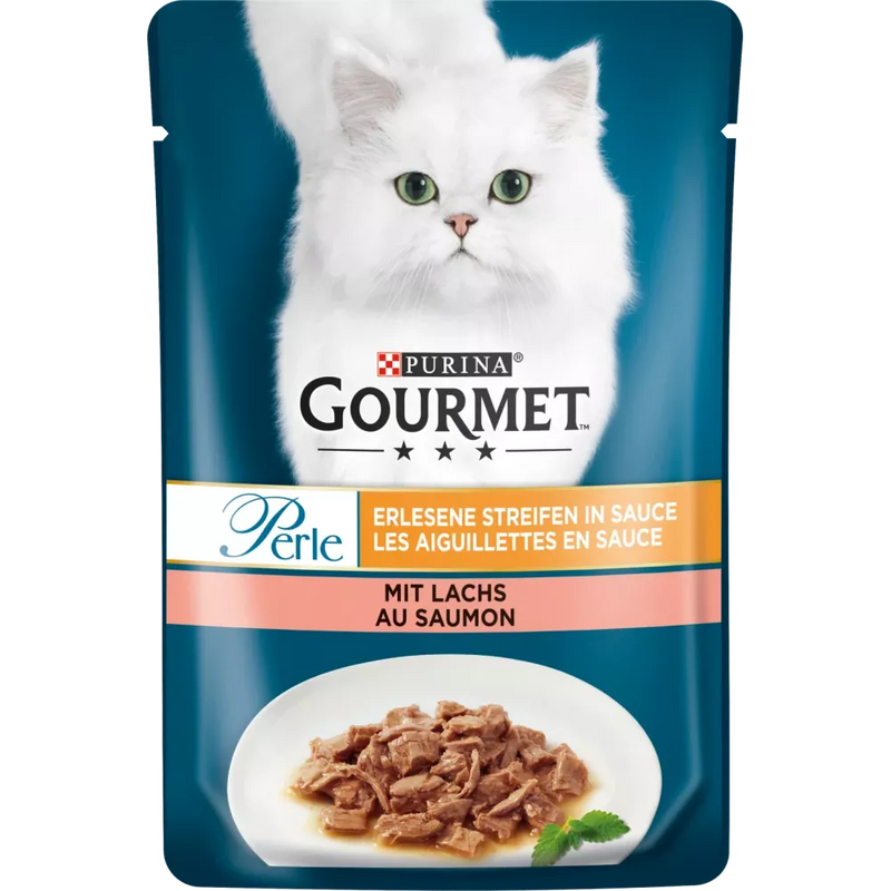 Purina Gourmet Natvoer kat met zalm, parel - exquise reepjes in saus, 85 g