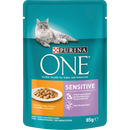 PURINA ONE Katten natvoer, Sensitive met kip en wortels in saus, 85 g