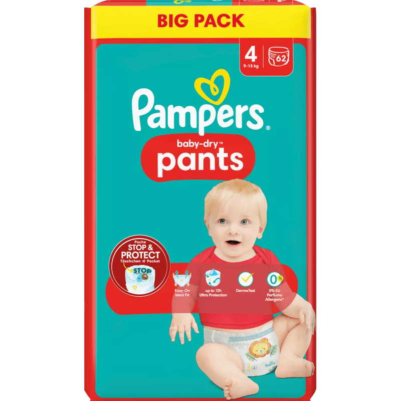 Pampers Babybroekjes Baby Dry maat 4 Maxi (9-15 kg), Grootverpakking, 62 stuks.