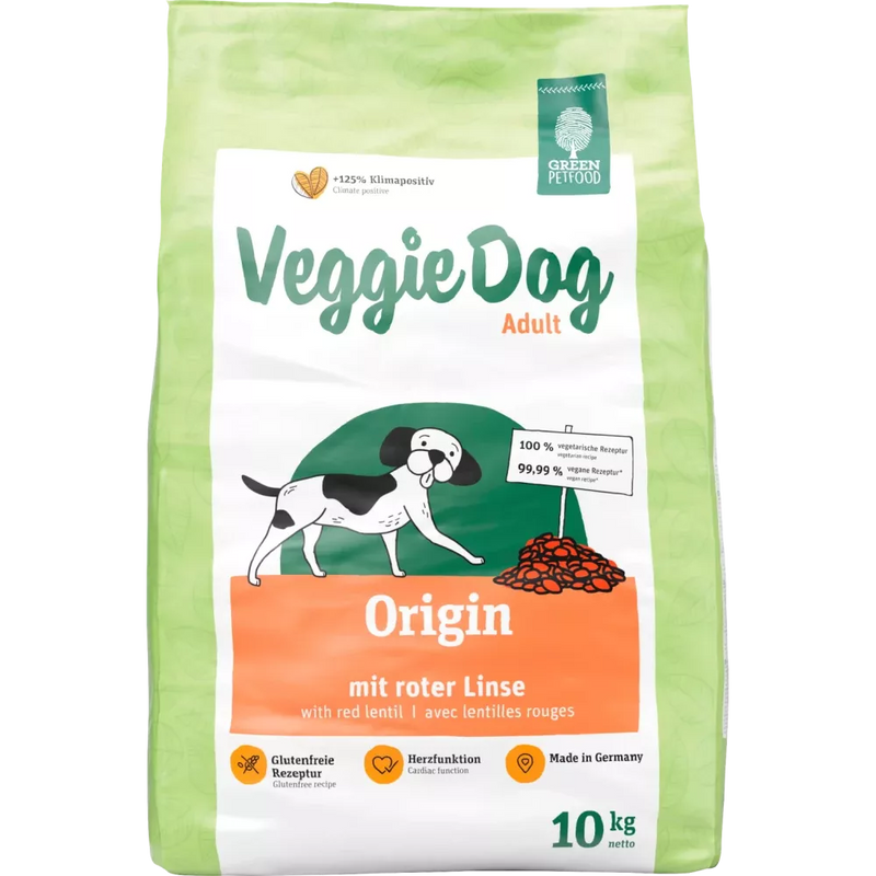 Green Petfood VeggieDog Origin, Honden droogvoer, adult, met rode linzen, 10 kg