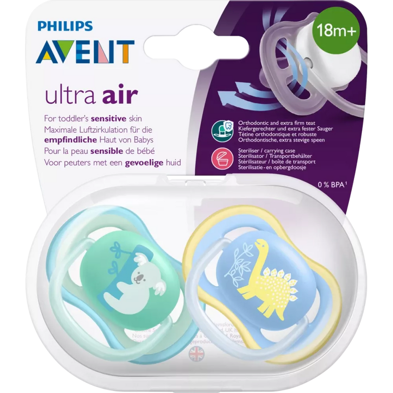 Philips AVENT Fopspeen ultra air silicone, groen/blauw, vanaf 18 maanden, 2 stuks