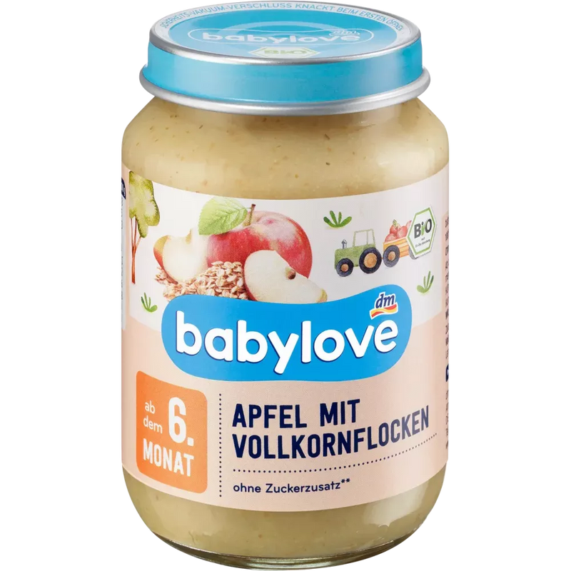 babylove Babymaaltijd 8+ Maanden Fruit en granen appel met volkorenvlokken 100% biologische kwaliteit -190g