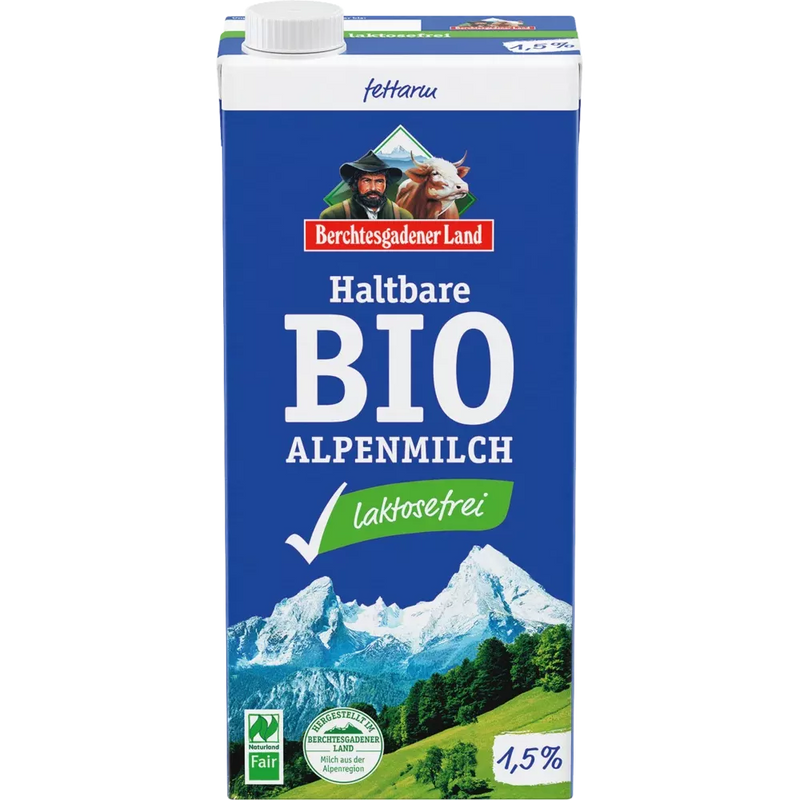 Berchtesgadener Land Melk, houdbare alpenmelk, 1,5% vet, lactosevrij, 1 l