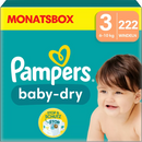 Couches Pampers Baby Dry taille 3 Midi (6-10 kg), boîte mensuelle, 222 pièces.