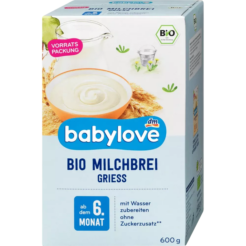 babylove Avond pap melk biologische griesmeel van 6.maand, 600 g