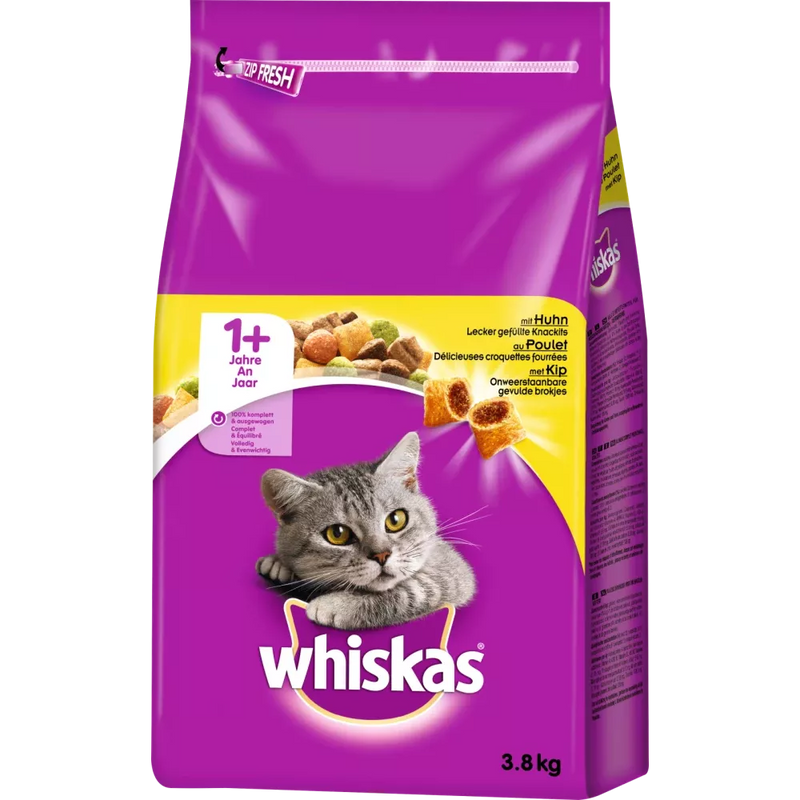 Whiskas Katten Droogvoer, Adult 1+, Kip, 3,8 kg