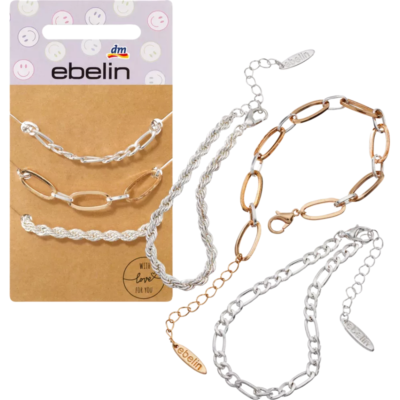 ebelin Armbandenset zilver en goud look, 3 stuks.