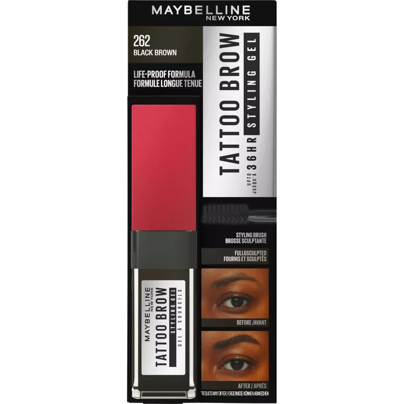 Maybelline New York Wenkbrauw Gel Tattoo Brow 36H 262 Diep Zwartbruin, 6 ml