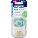 Sucette en silicone babylove Air Night, anatomique, bleu/blanc, taille 1, 0-6 mois, 2 pièces.