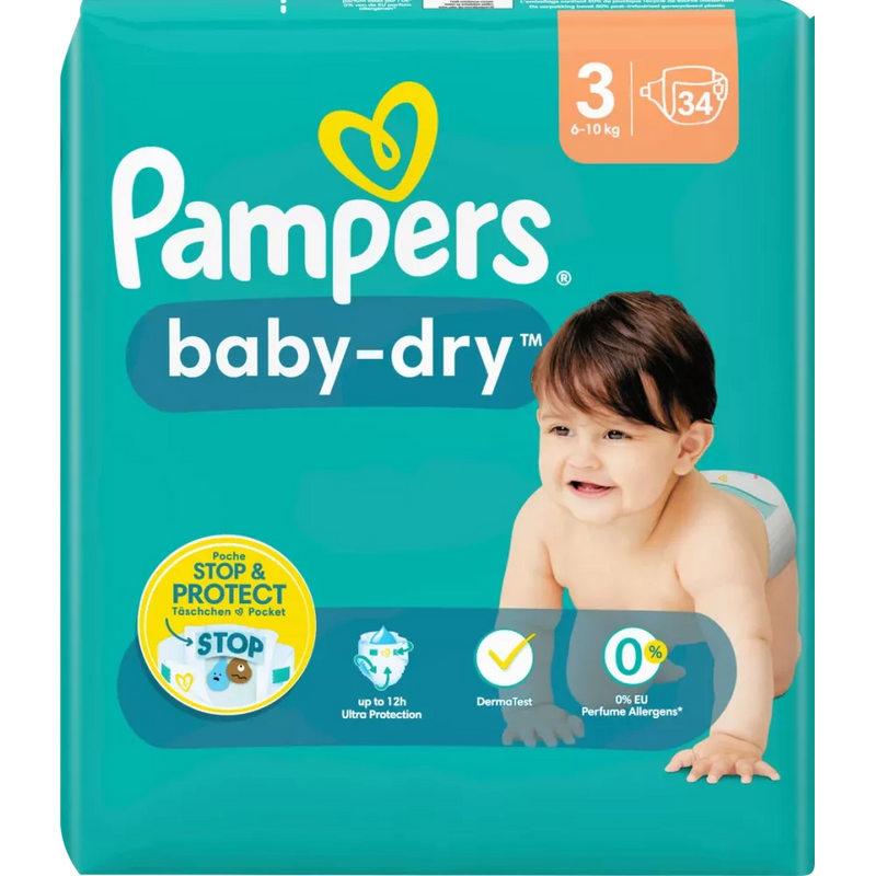 Pampers Luiers Baby Dry maat 3 Midi (6-10 kg), 34 stuks.