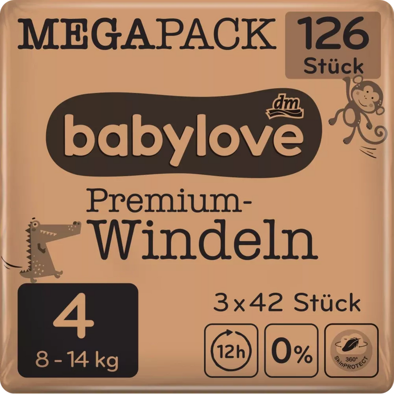 babylove Premium luiers maat 4, Maxi, 8-14 kg, Megapack, 126 st.