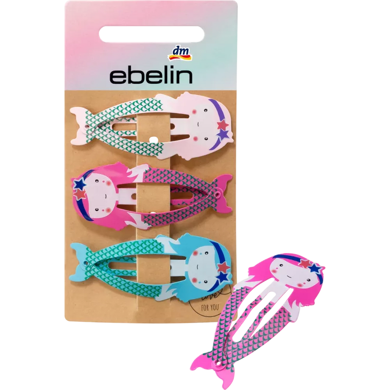 ebelin Haarclips zeemeermin vorm, 3 stuks.