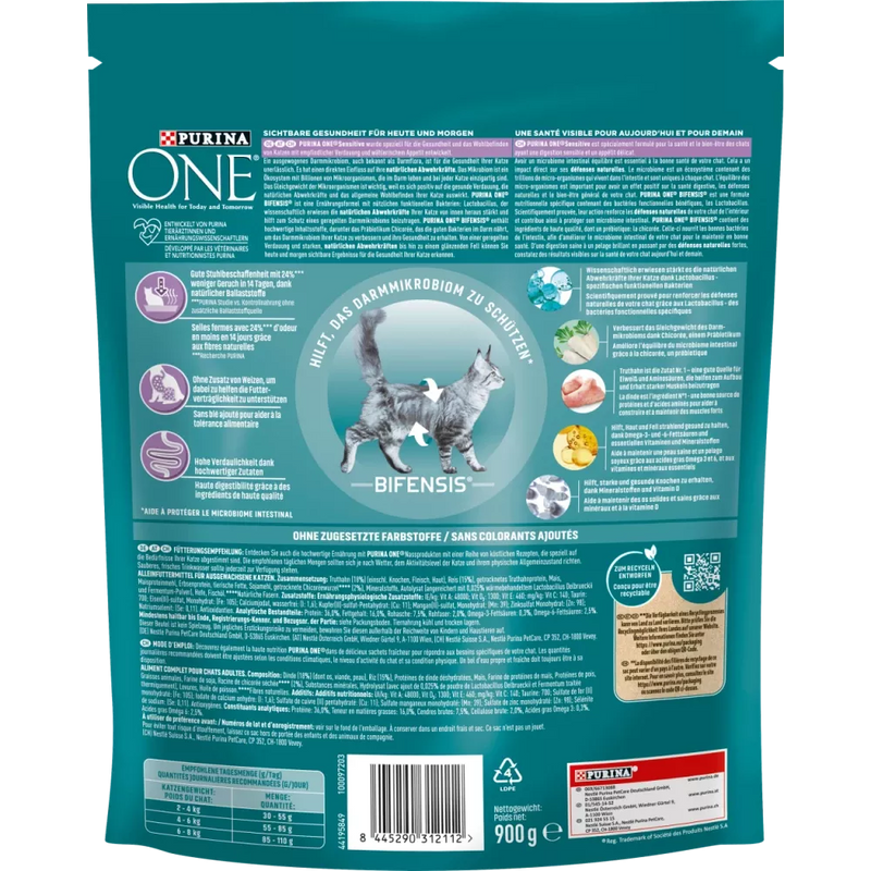 PURINA ONE Droog kattenvoer sensitive met kalkoen & rijst, Adult, 900 g