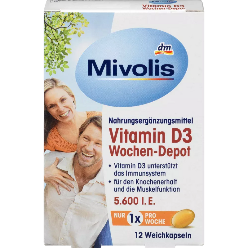 Mivolis Vitamine D3 Week Depot, zachte capsules 12 stuks, 5 g