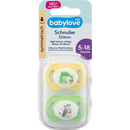 babylove Fopspeen siliconen symmetrisch, geel/groen, maat 2, 5-18 maanden, 2 st.