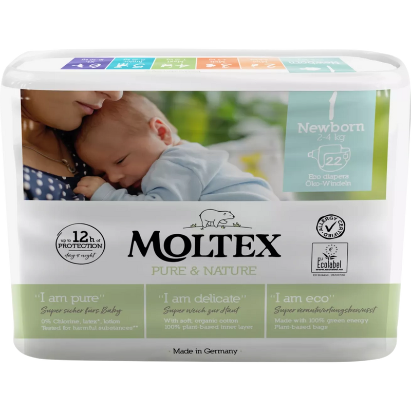 Moltex Luiers Pure & Nature maat 1 Pasgeboren, 2-4 kg, 22 stuks