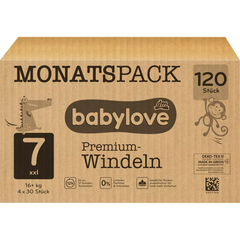 babylove Luiers Premium maandverpakking maat 7 XXL 16+ kg, 120 stuks.