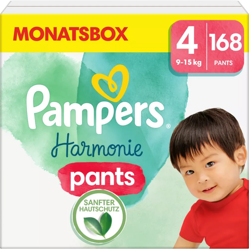 Pampers Babybroek Harmonie maat 4 Maxi (9-15 kg), maandelijkse doos, 168 stuks.