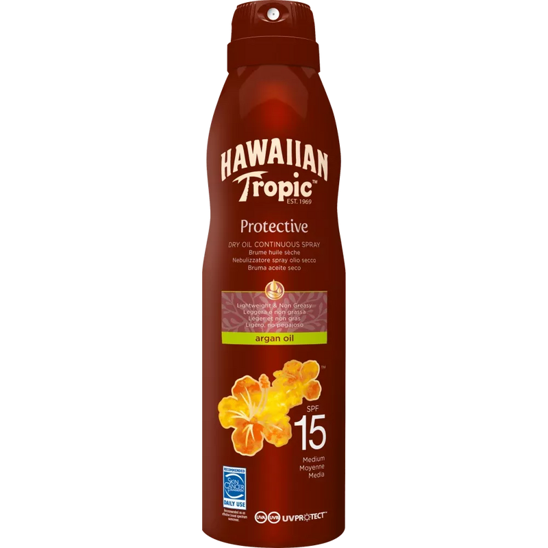 Hawaiian Tropic Zonnebrandolie spray beschermend SPF 15, 177 ml