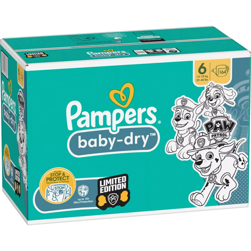 Pampers Luiers Baby Dry maat 6 (13-18 kg) Limited Edition Paw Patrol, maandelijkse doos, 164 stuks.