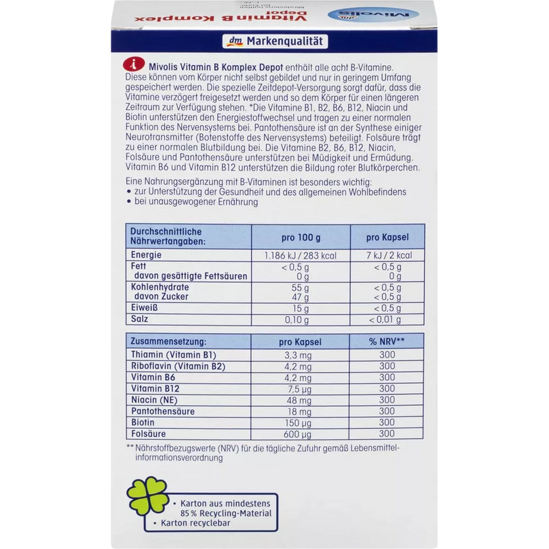 Mivolis Vitamine B Complex Depot, Capsules 60 stuks.