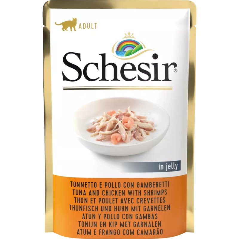 Schesir Kattenvoer met tonijn, kip en garnalen, 85 g