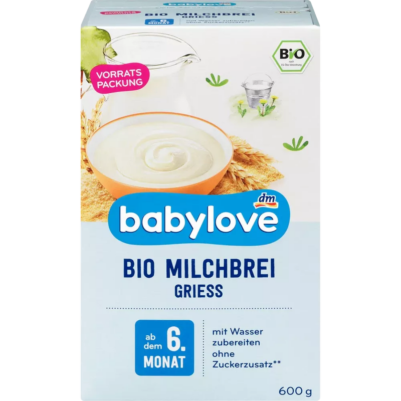 babylove Avond pap melk biologische griesmeel van 6.maand, 600 g
