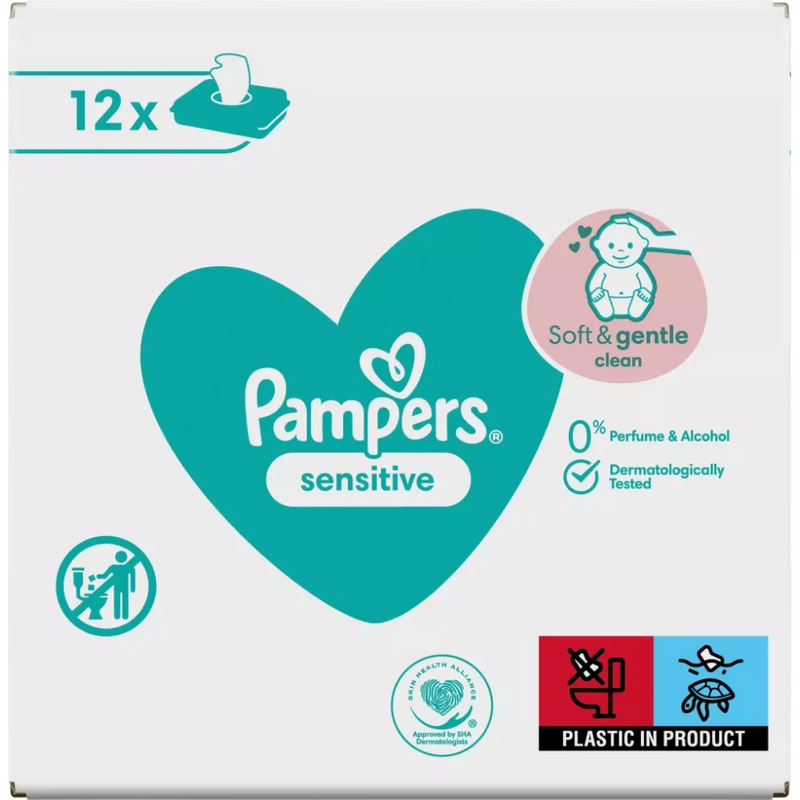 Pampers Billendoekjes Sensitive voordeelverpakking (12 x 52 stuks), 624 stuks
