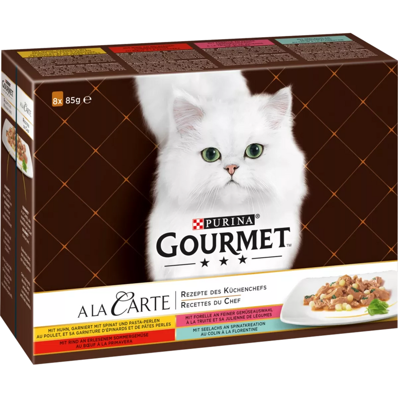 Purina Gourmet Natvoer voor katten, kip, forel, rund & koolvis, à la carte - recepten van de chef, multipack (8x85 g), 680 g